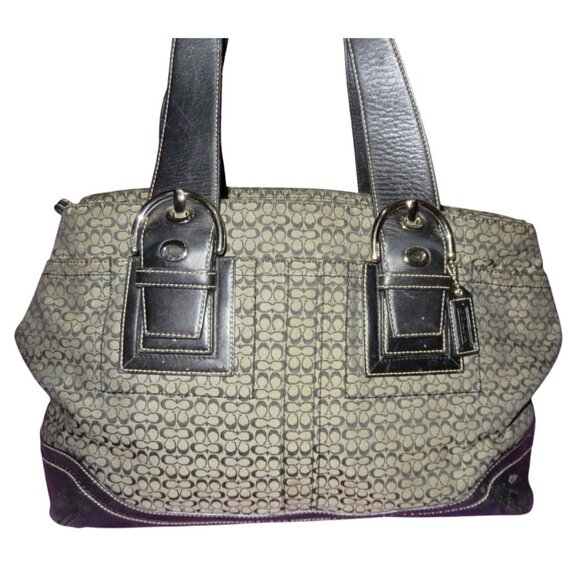 Coach 2008 Y2K Soho Black & Gray Jacquard Signature Satchel Tote Bag F10928 - Picture 2 of 12